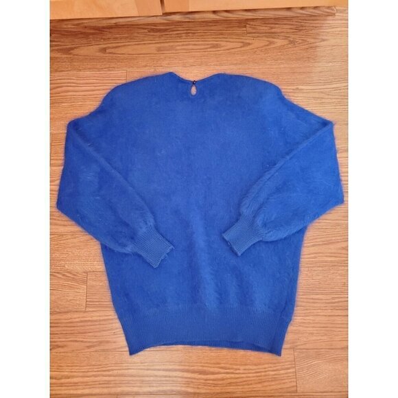 Vtg Connie A Lee Sweater Size M/L? 80% Angora Royal Blue Dolman Sleeve Beaded - Picture 8 of 14